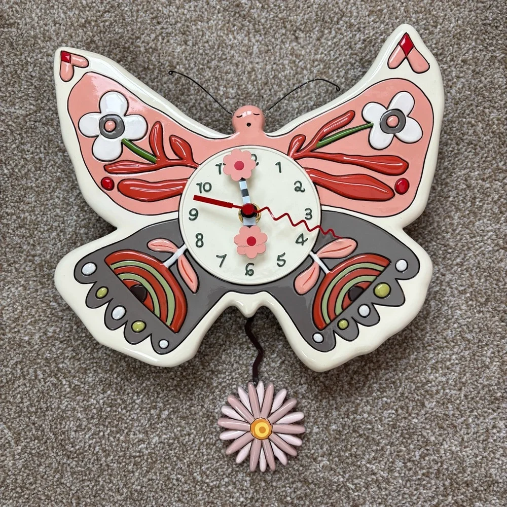 NEW Allen Design Studios Butterfly Pink and Purple Wall Clock